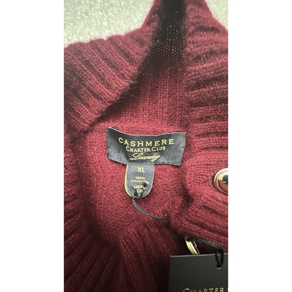NEW CHARTER CLUB 2 PLY 100% CASHMERE MOCK NECK CABLE KNIT SWEATER XL BURGUNDY - Picture 6 of 11